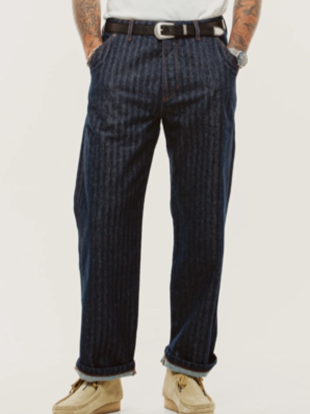 HOLLOWAY HERRINGBONE JEANS - WASHED INDIGO